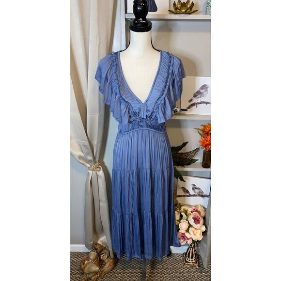 Joie NWT $128 size Medium Stunning Elegant Slate Blue Maxi Dress Tie Back - Picture 6 of 12
